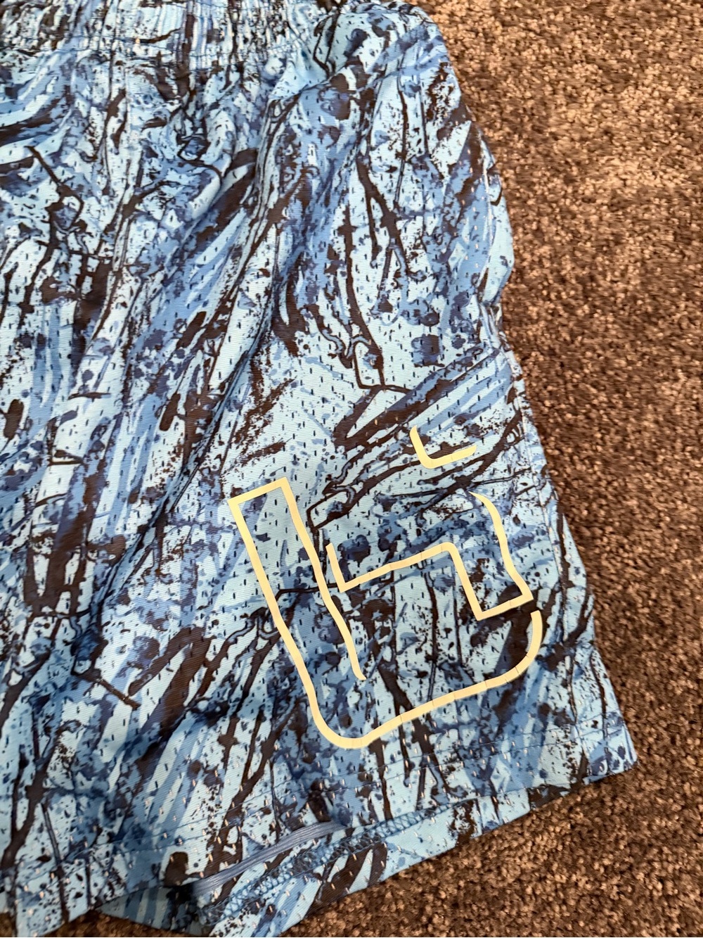 Blue Black Splatter Athletic Shorts with Gold Logo